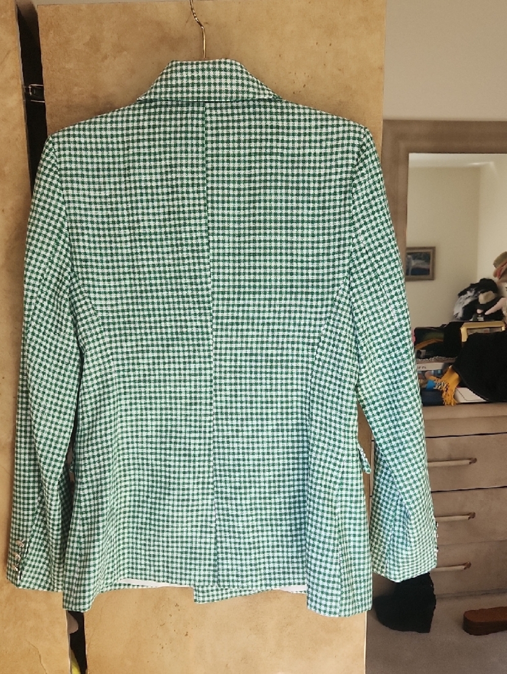 NWT -Luxedress /Loulou Studio Emerald Green Gingham Check Double-Breasted Blazer - Picture 9 of 10